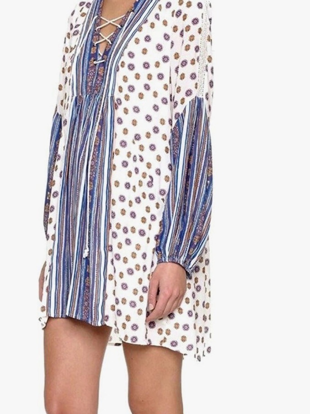 Free People Rain Shine Printed Lace Up Swing Dress